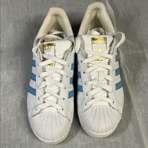 Vintage Adidas White and Blue Sneakers